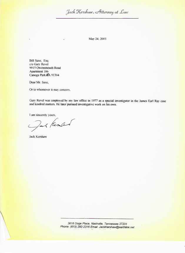 letter from Barry Kowalski to Gary Revel
